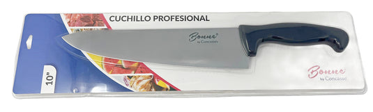 Bonne 10" Chef Knife, Black Handle - Razor Sharp Professional Kitchen Knife, Made in Mexico